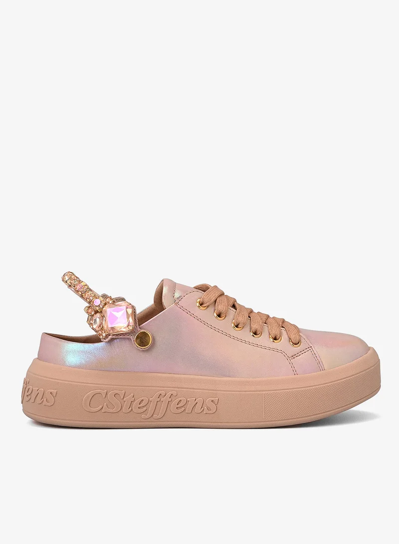 Carmen Steffens Holographic Iridescent Leather Sneakers with Rhinestones